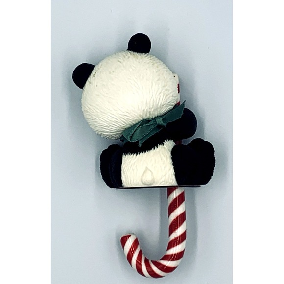 VTG 1980s Hallmark Panda Bear Candy Cane Christmas Stocking Hanger Holder In Box - Picture 2 of 9